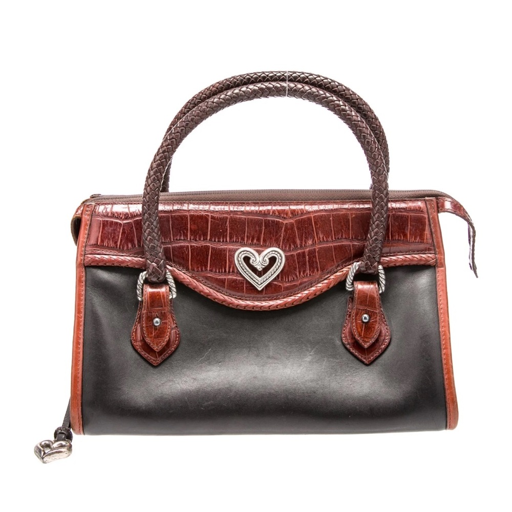 BRIGHTON Leather Black Brown Classic with heart clasp.
